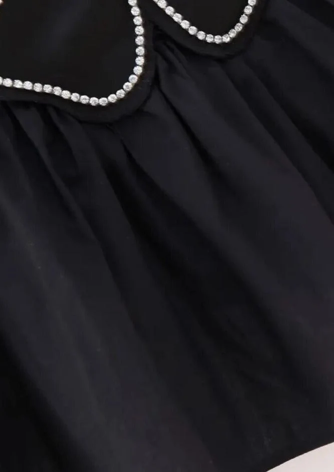 Haut noir en satin pour femme à col bénitier