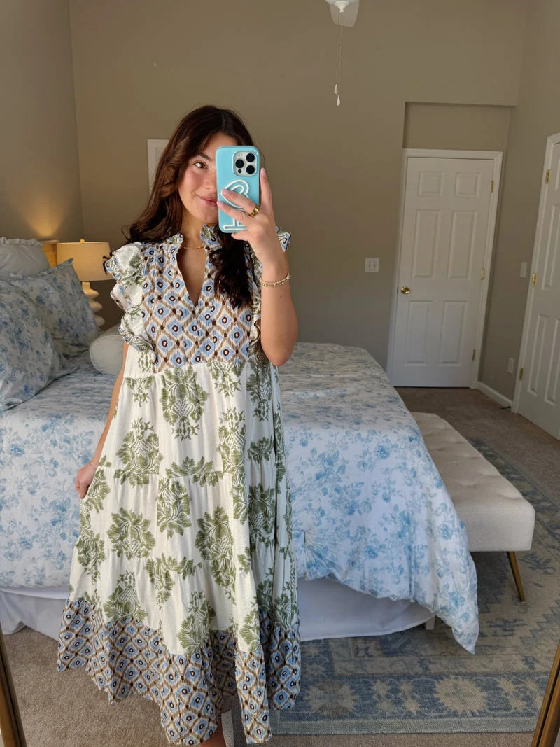 Robe longue à imprimé floral avec manches volantées pour femme