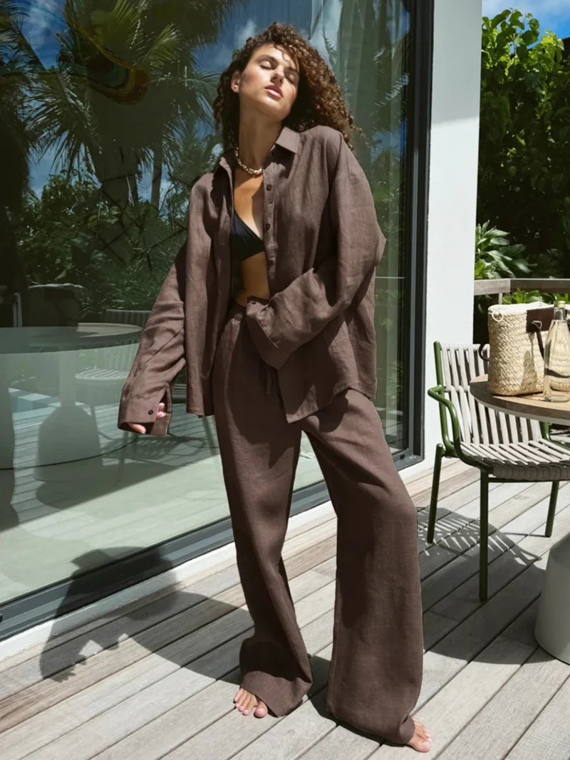 Ensemble en lin avec pantalon et short pour l'été