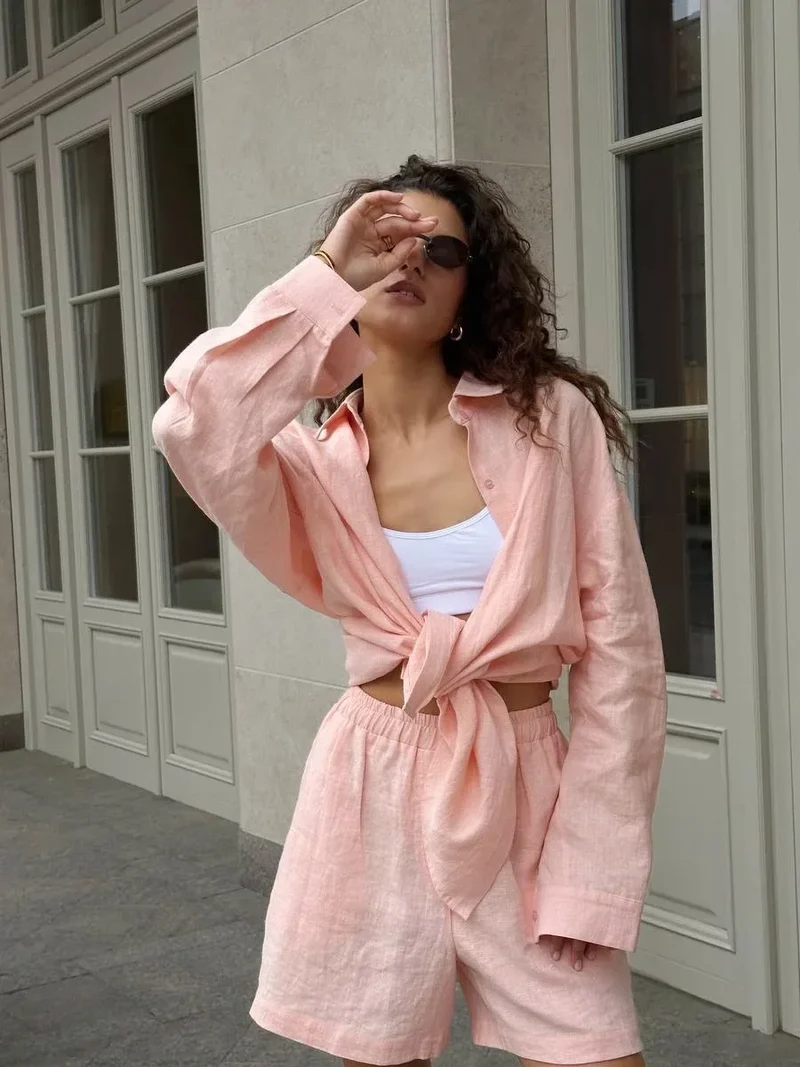 Ensemble en lin avec pantalon et short pour l'été