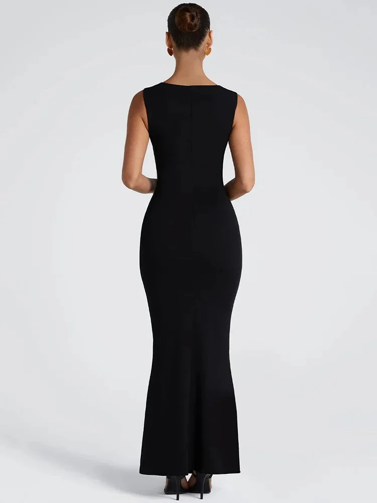 Robe Maxi Moulante Col Carré Robe de Soirée Sculptante