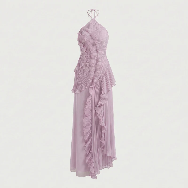Robe mi-longue plissée en rose thé violet pour femme