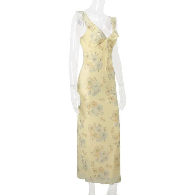 Robe Maxi Dos Nu Plongeant Fleurie Mode Été