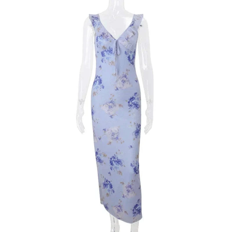 Robe Maxi Dos Nu Plongeant Fleurie Mode Été