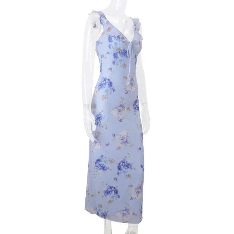 Robe Maxi Dos Nu Plongeant Fleurie Mode Été