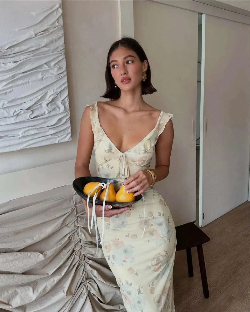 Robe Maxi Dos Nu Plongeant Fleurie Mode Été