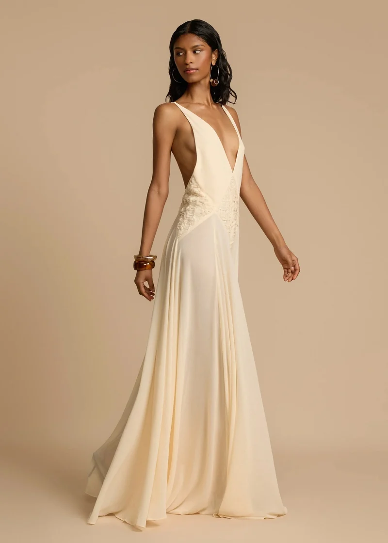Robe Maxi Blanche à Col V Profond en Dentelle, Fluide, à Bretelles, Robe de Vacances