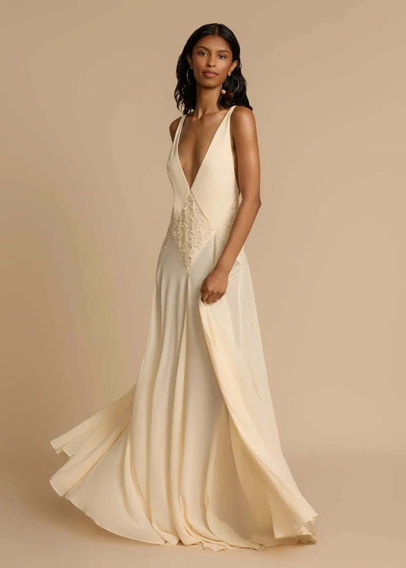 Robe Maxi Blanche à Col V Profond en Dentelle, Fluide, à Bretelles, Robe de Vacances