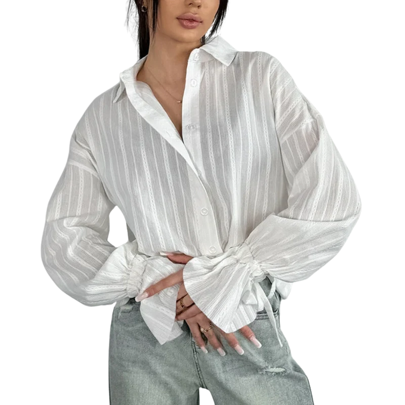 Blouse rayée à poignets noués pour femmes