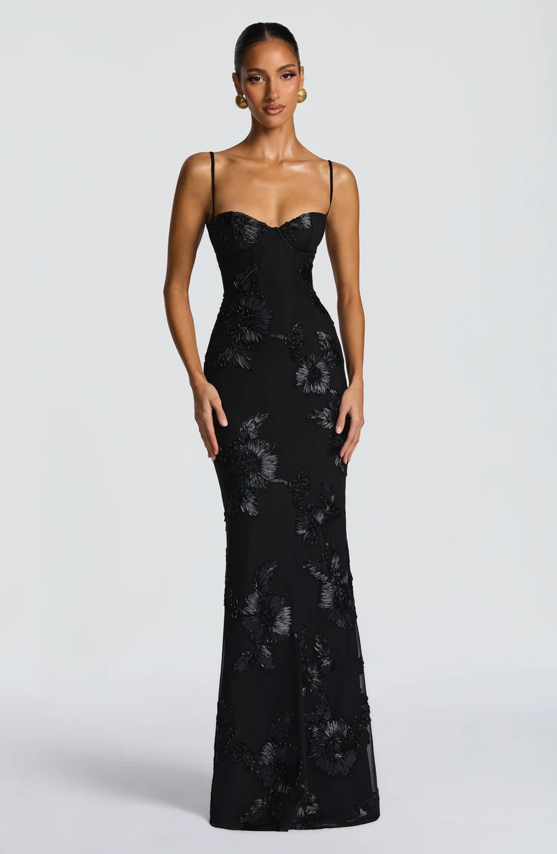 Robe longue à fines bretelles pour femme Élégante invitée mariage d'été