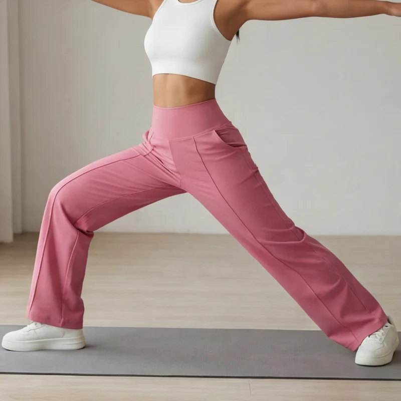 Pantalon de yoga à jambes larges avec taille croisée