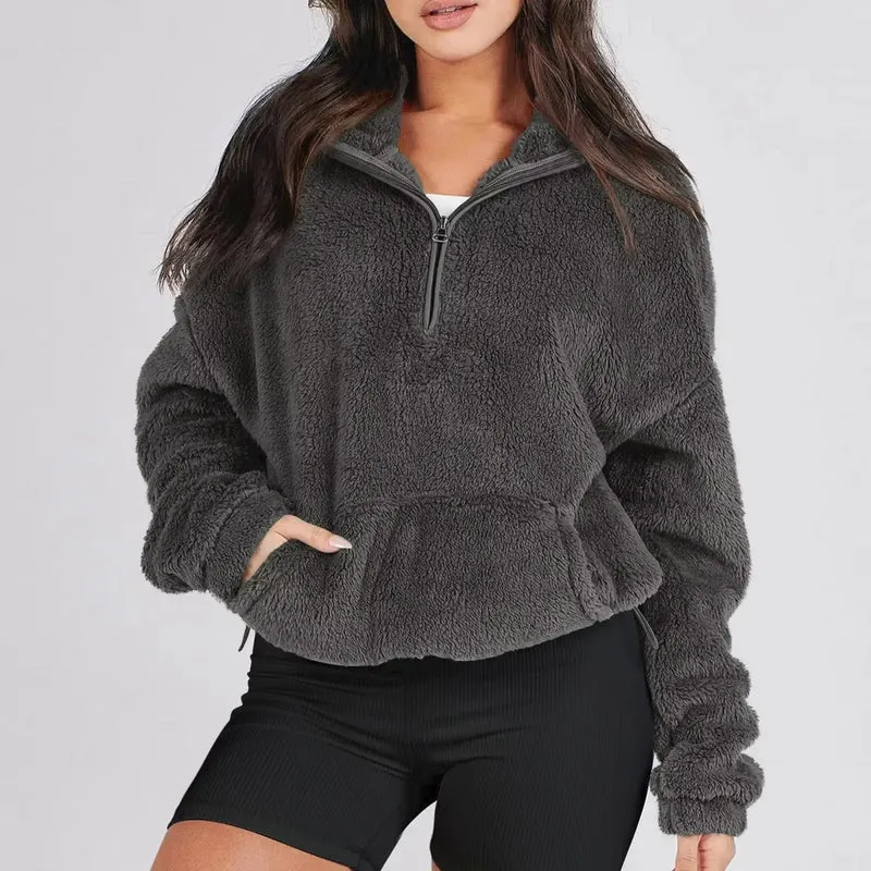 Pull polaire doux à demi-fermeture éclair pour femmes