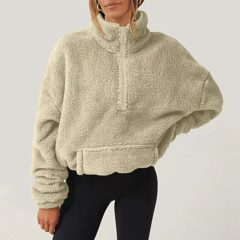 Pull polaire doux à demi-fermeture éclair pour femmes