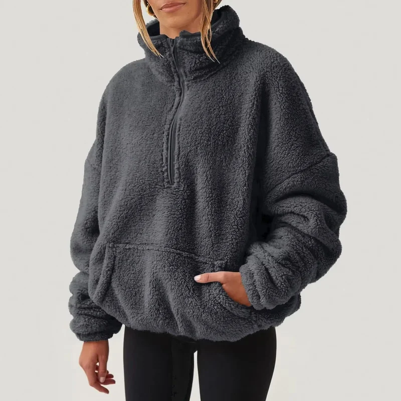 Pull polaire doux à demi-fermeture éclair pour femmes