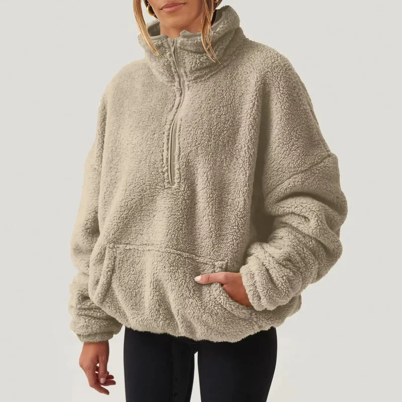 Pull polaire doux à demi-fermeture éclair pour femmes