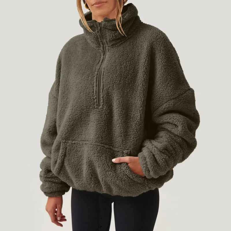 Pull polaire doux à demi-fermeture éclair pour femmes