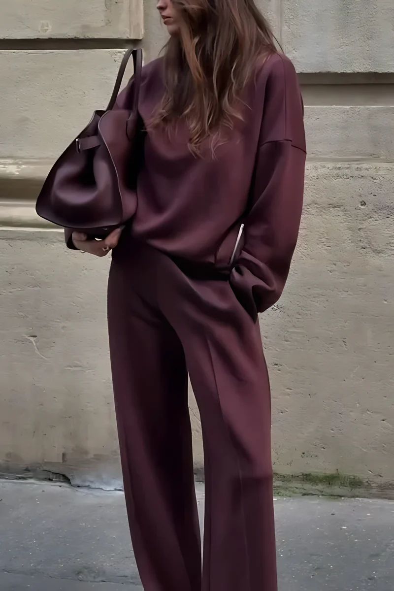 Ensemble sweat-shirt col roulé femme - Tenue de détente deux pièces confortable