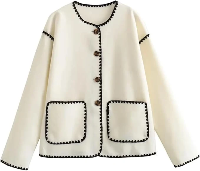 Ensemble Veste Détail Bordure & Pantalon Décontracté