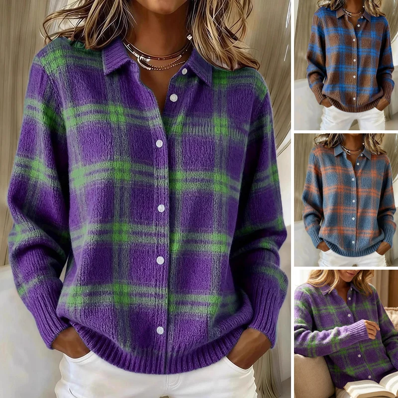 Pull à carreaux douillet pour femmes