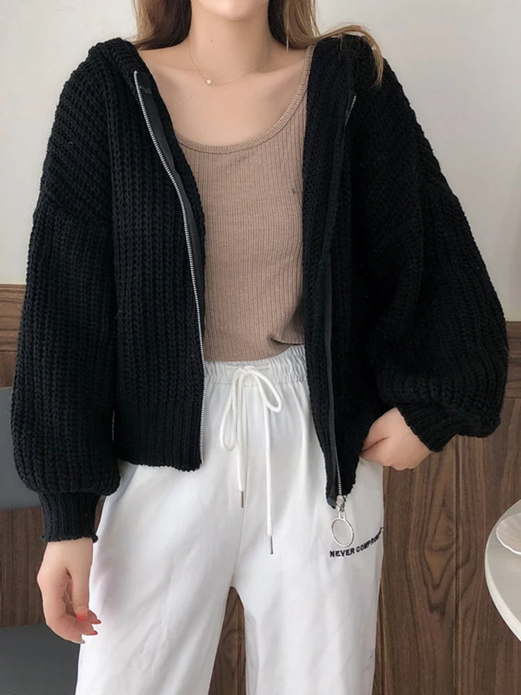 Pull à capuche zippé en maille pour femmes