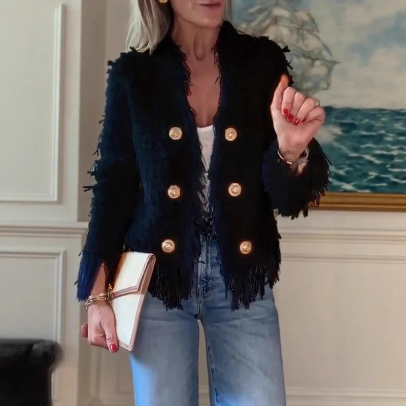 Cardigan à franges pour femmes en maille