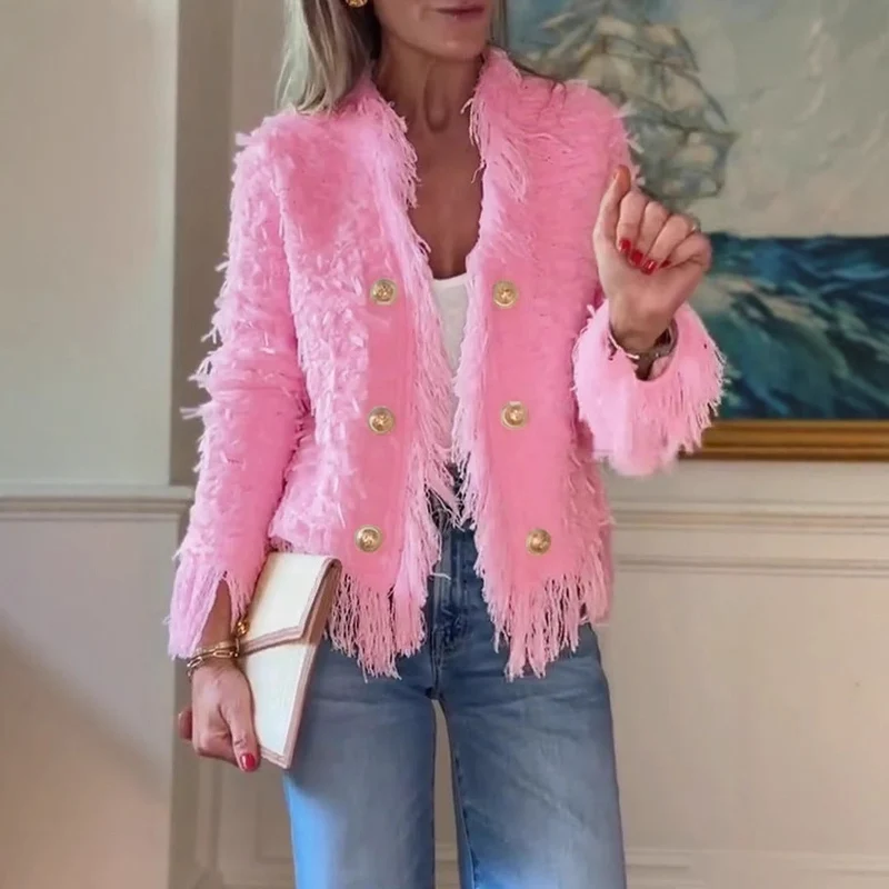 Cardigan à franges pour femmes en maille