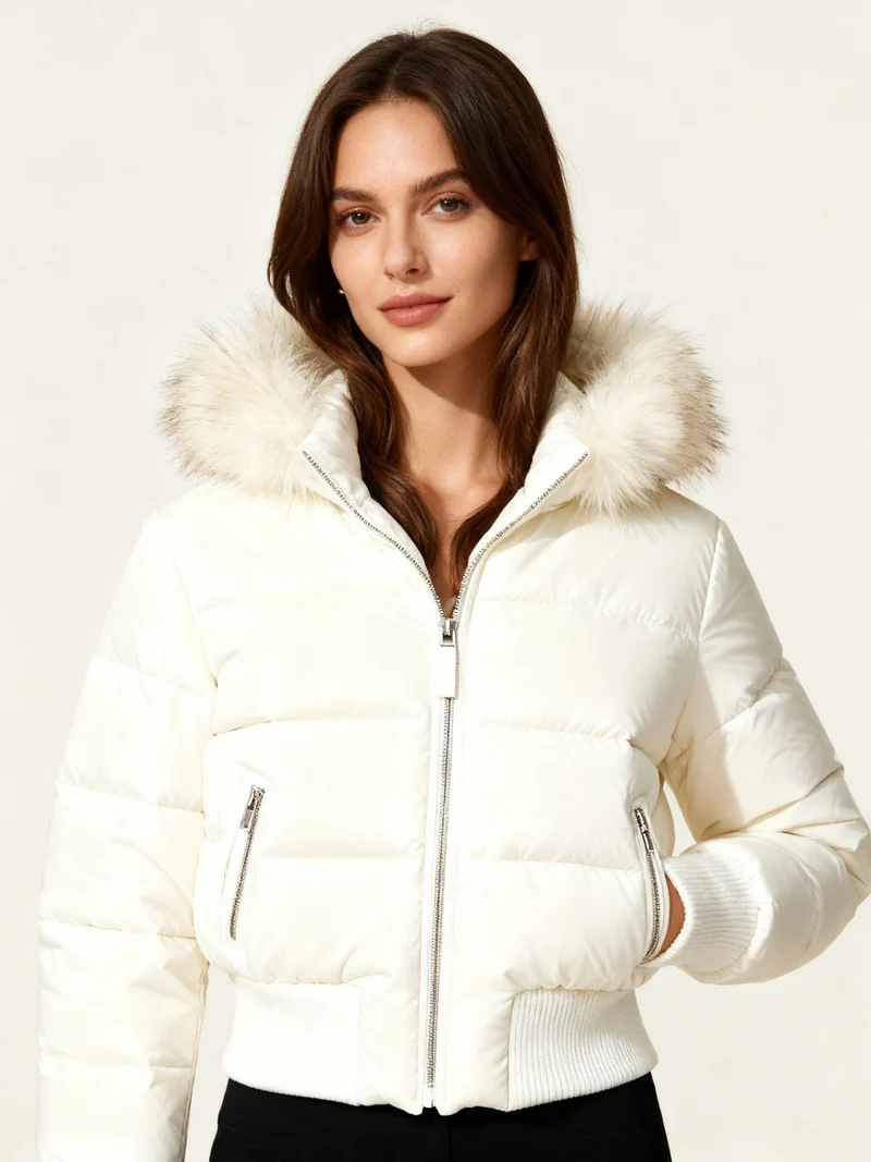 Veste d'hiver matelassée légère avec capuche amovible