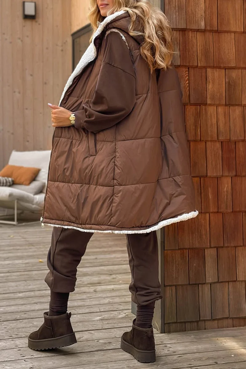 Gilet Long Réversible en Peluche - Gilet Douillet à Capuche en Sherpa