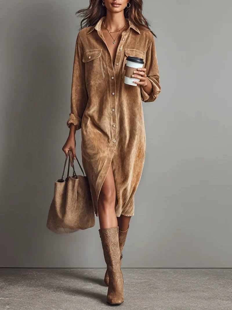 Robe Midi en Velours Côtelé Élégante pour Occasions Chic
