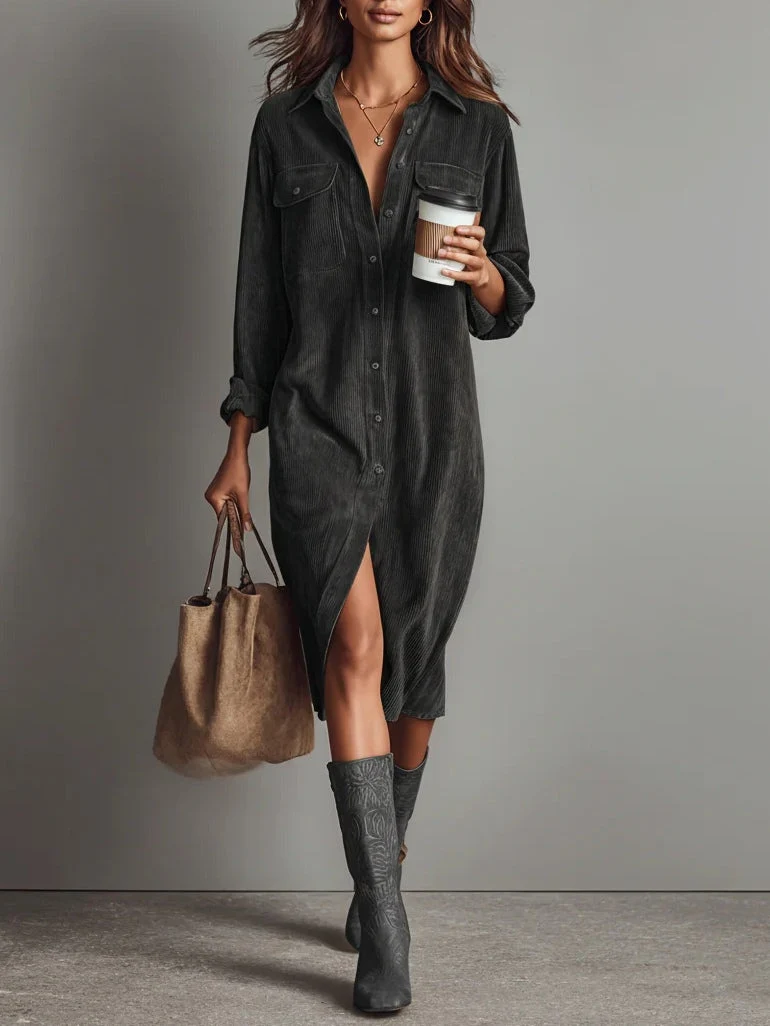 Robe Midi en Velours Côtelé Élégante pour Occasions Chic