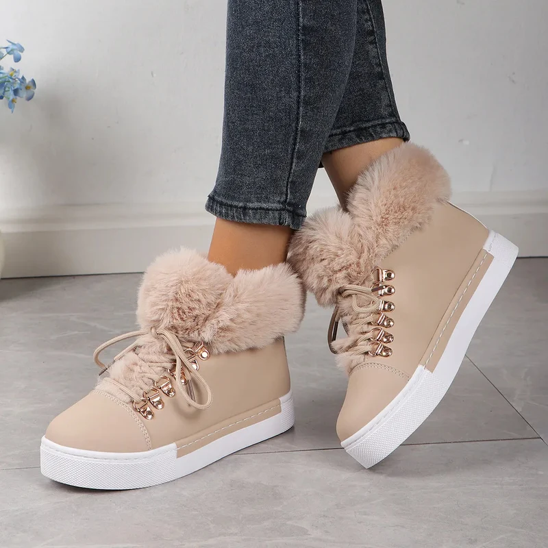 Bottes d'hiver en laine confortables à lacets pour femmes