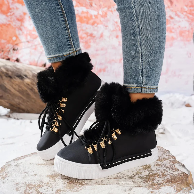 Bottes d'hiver en laine confortables à lacets pour femmes