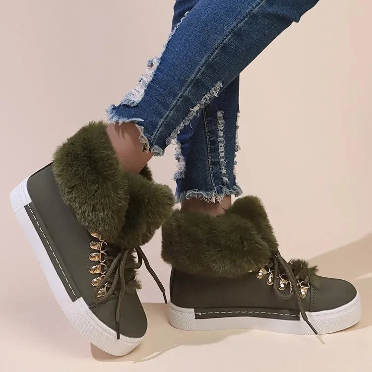 Bottes d'hiver en laine confortables à lacets pour femmes