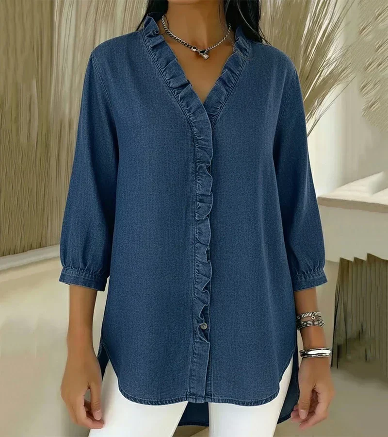 Clémence | Blouse fluide col V volanté