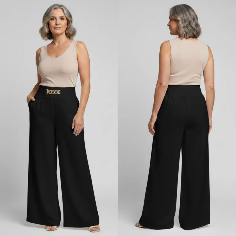 Évelyne | Pantalon large taille haute sculptant