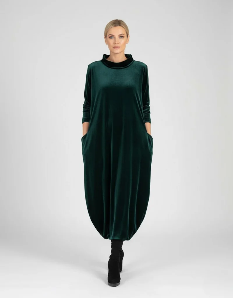 Françoise | Robe douce à col montant avec poches – Élégance confortable