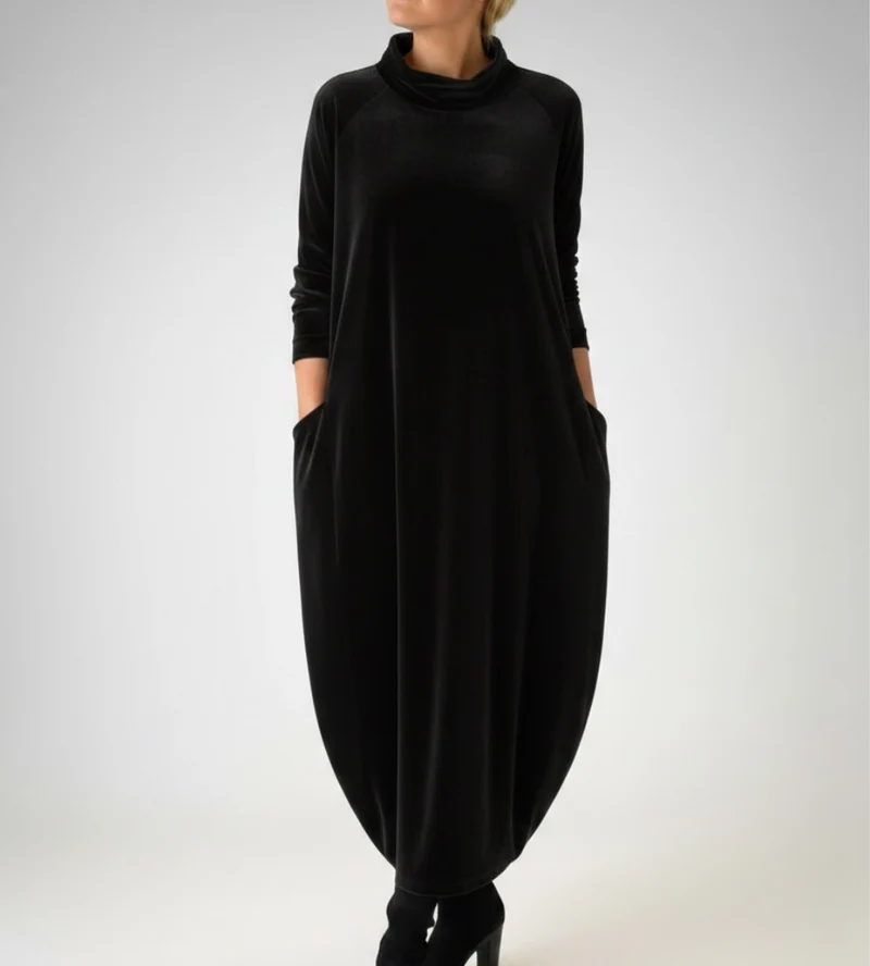 Françoise | Robe douce à col montant avec poches – Élégance confortable