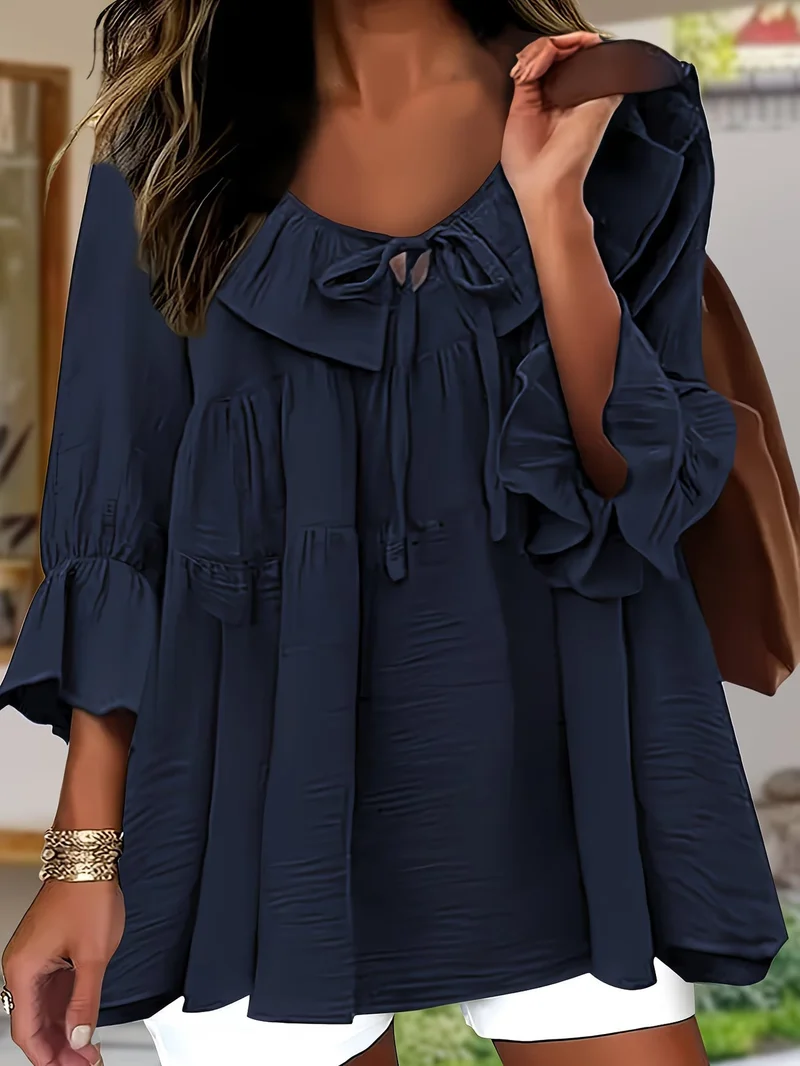 Blouse Femme Élégante à Col Volanté