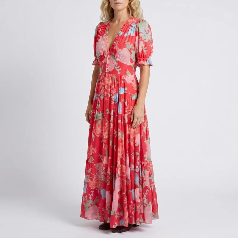 Minelda - Robe élégante à col en V avec motif floral