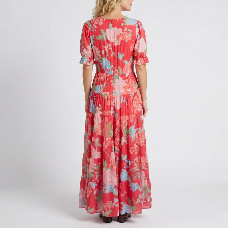 Minelda - Robe élégante à col en V avec motif floral
