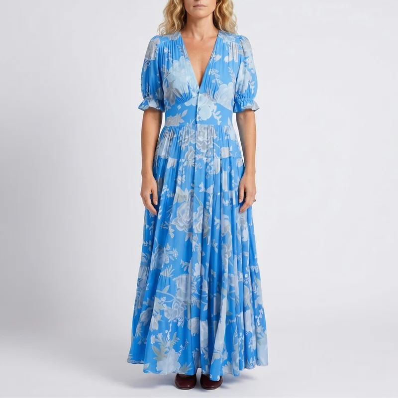Minelda - Robe élégante à col en V avec motif floral