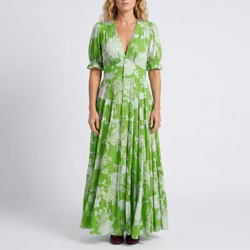 Minelda - Robe élégante à col en V avec motif floral