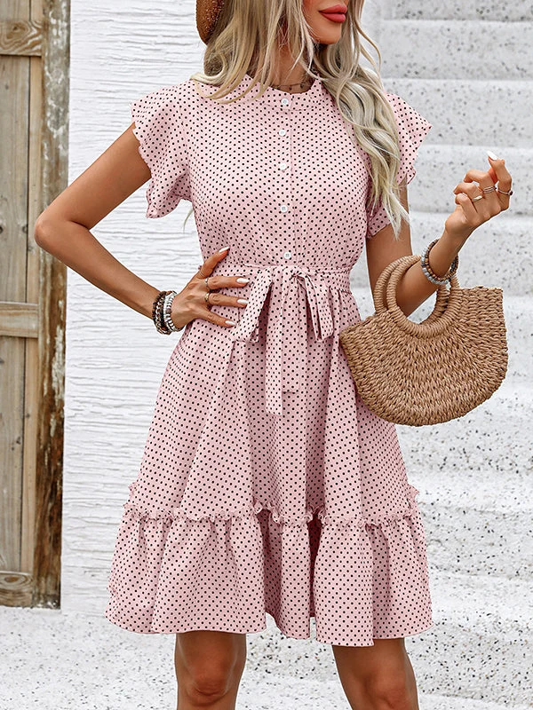 Robe mini patineuse plissée avec taille nouée