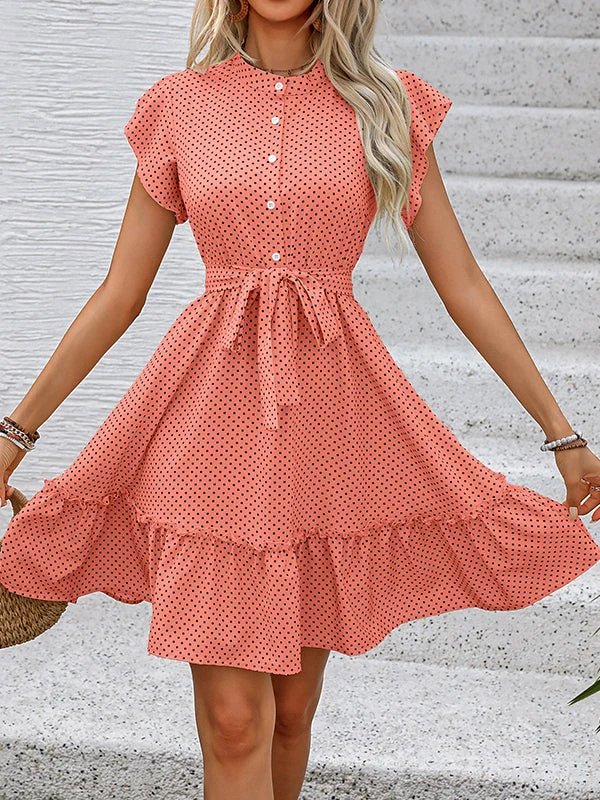Robe mini patineuse plissée avec taille nouée