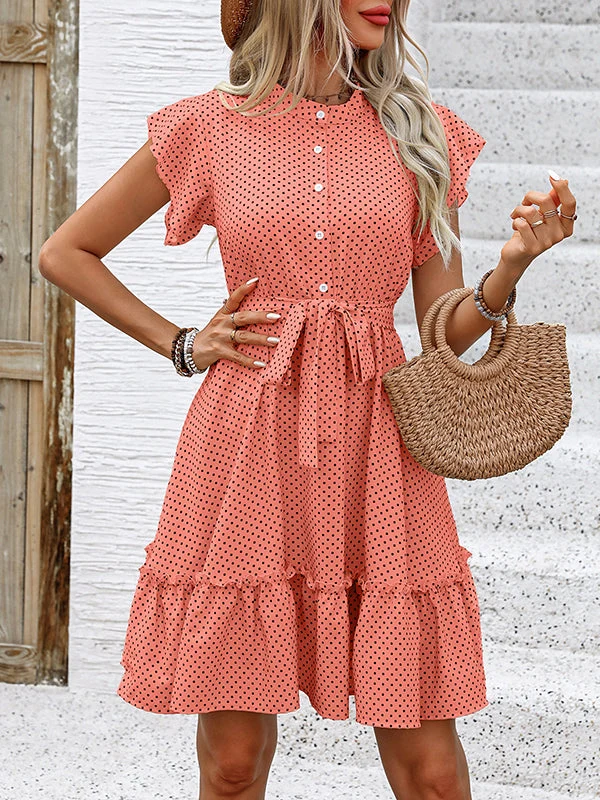 Robe mini patineuse plissée avec taille nouée