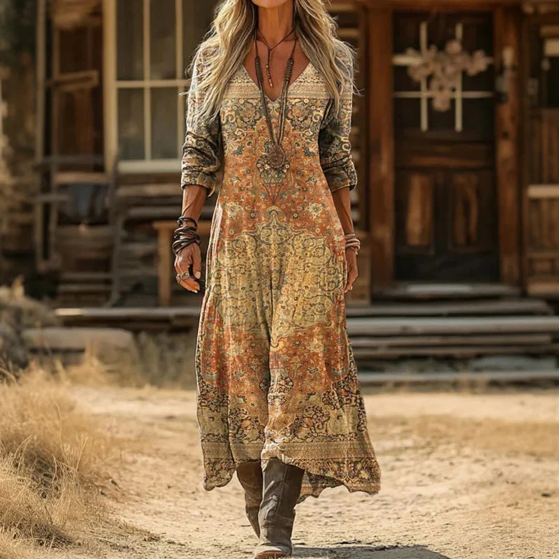 Bénédicte | Robe Vintage Décontractée à Manches Longues