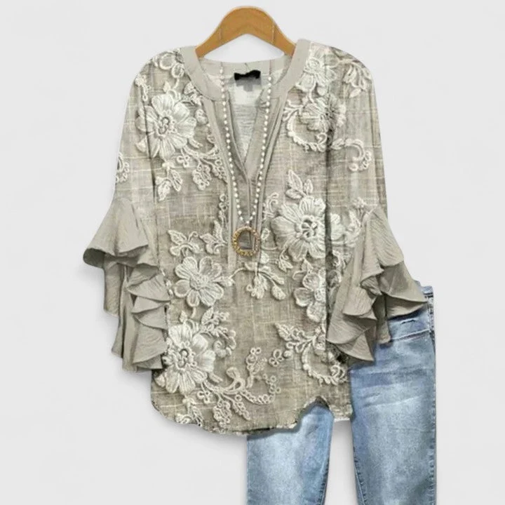 Axelle | Blouse Fluide à Imprimés Floraux et Manches Volantes