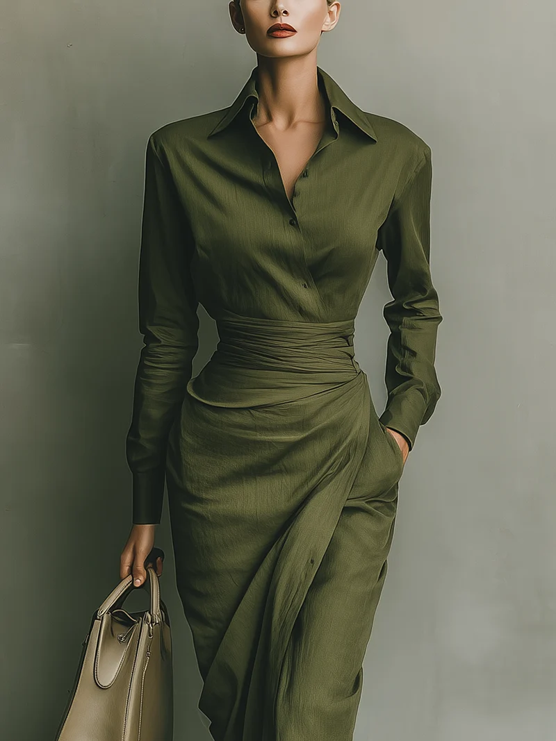 Jade | Robe Portefeuille Satinée Avec Ceinture