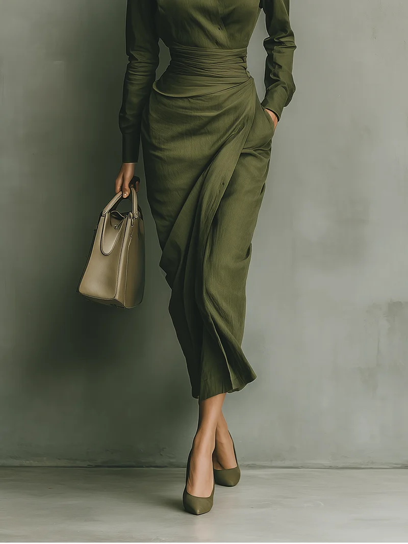 Jade | Robe Portefeuille Satinée Avec Ceinture