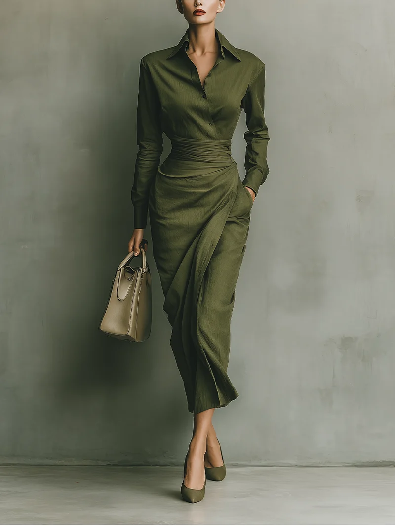 Jade | Robe Portefeuille Satinée Avec Ceinture